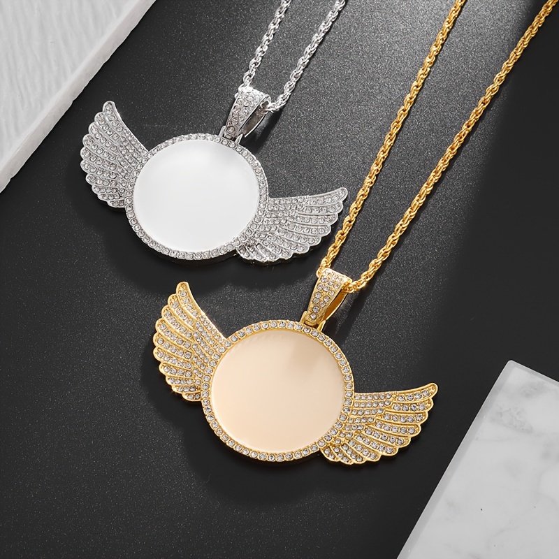 Men's & Women's Angel Wings Circular Medal Pendant Necklace